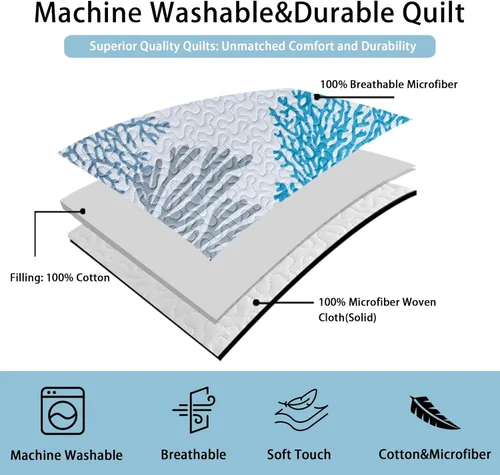 Vista 4 de Tritard Juego de edredón costero de 2 piezas, tamaño individual, edredones reversibles de microfibra con 1 funda, ropa de cama suave y ligera, ropa