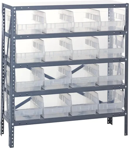 Vista 71 de Quantum QSBU-245BK Heavy Duty Shelving Unit with (7) Shelves and (24) QUS245 Black Bins for Garage Warehouse Storage Distribution 400 lb Load