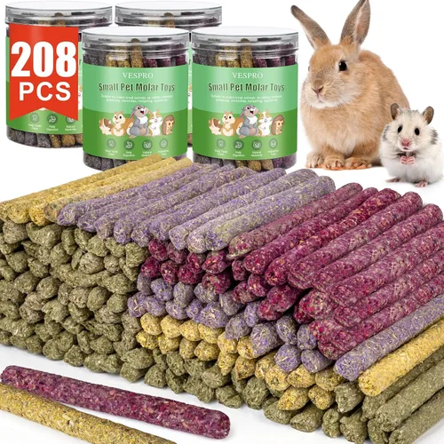 Vista 8 de VESPRO Juguetes de Conejo para Conejos, Hámster, Juguetes de Conejillo de Indias, Palitos de Heno Timothy Natural, Golosinas Masticables y Pelotas