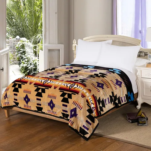 Vista 4 de Southwest Design (estampado navajo) - Manta reversible súper suave tamaño King (borgoña)