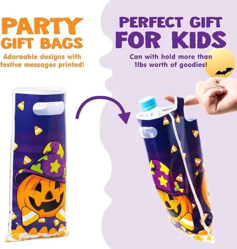 Vista 4 de JOYIN 72 bolsas de Halloween para dulce o truco, bolsas de dulces de Halloween, bolsa de regalo de golosinas, 4 diseños de bolsas de plástico