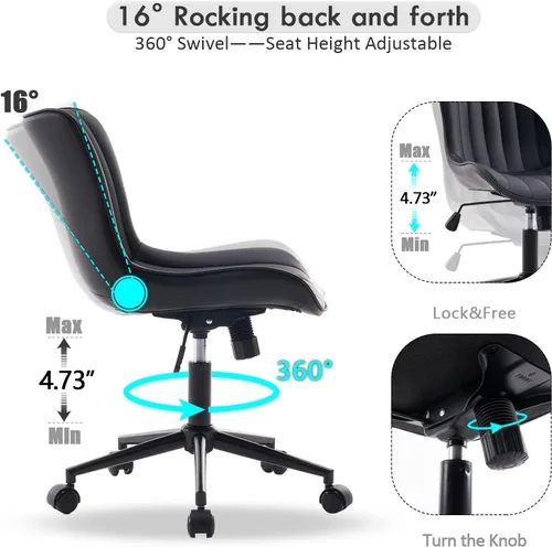 Vista 80 de YOUNIKE Silla de escritorio de oficina en casa con ruedas, silla de tocador sin brazos con respaldo, cómoda y moderna silla tapizada de cuero