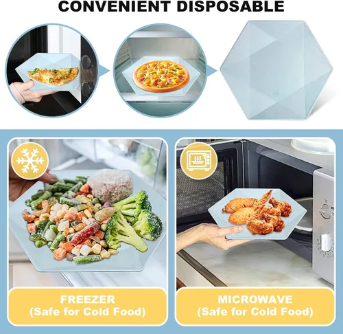 Vista 3 de Paquete de 30 platos de papel desechables de 8 pulgadas, platos de papel hexagonal azul, platos de postre 100% biodegradables para bodas