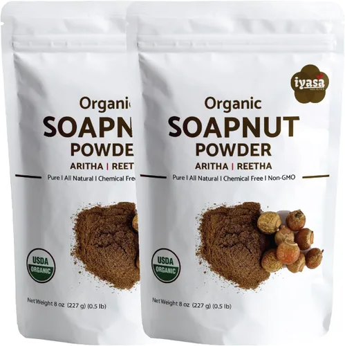 Vista 9 de Polvo de soapnut orgánico (polvo Reetha) de 4 onzas, detergente orgánico natural para ropa, limpiador multiusos para el cabello, la piel y el hogar