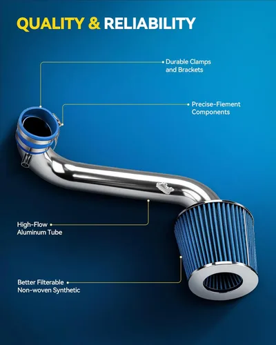 Vista 4 de PHILTOP Kit de sistema de admisión de aire frío de 2.5" compatible con Honda Civic 2001 2002 2003 2004 2005 1.7L L4, alto rendimiento, azul