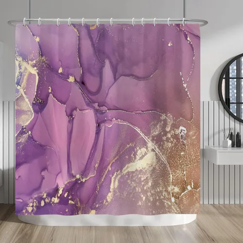 Vista 59 de Baocicco Cortina de ducha de mármol azul abstracto a rayas, decorativa, textura de lujo, línea moderna, decoración de acuarela, juego de cortinas