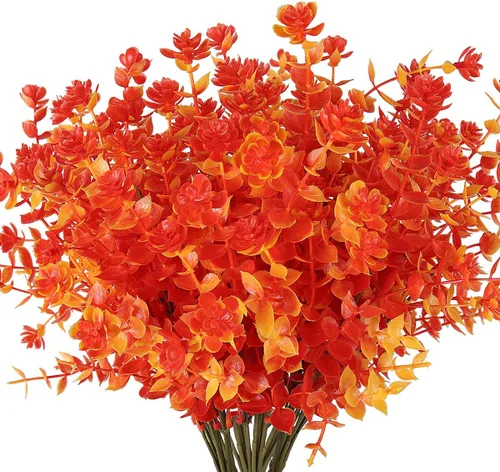 Vista 25 de RECUTMS - 8 ramas de flores artificiales, eucalipto artificial realistas, resiste rayos ultravioleta, para jardín, patio, boda, oficina y casa
