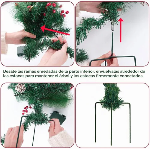Vista 5 de Glintoper Relleno de urna de Navidad artificial iluminada, pinos de Navidad preiluminados con conos, bayas doradas y rojas, estaca de trípode y 60