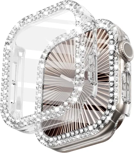 Vista 45 de Surace - Carcasa compatible con Apple Watch de 1.65 pulgadas con protector de pantalla de cristal templado, diseño brillante con 300 diamantes