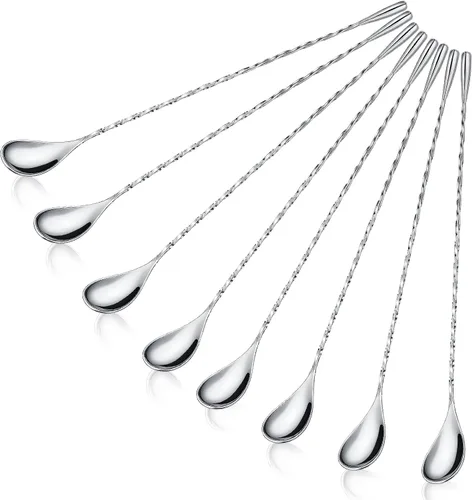 Vista 10 de Boao 4 cucharas de cóctel, cucharas agitadoras, mango largo, acero inoxidable, patrón en espiral, herramienta mezcladora de cóctel, 12 pulgadas