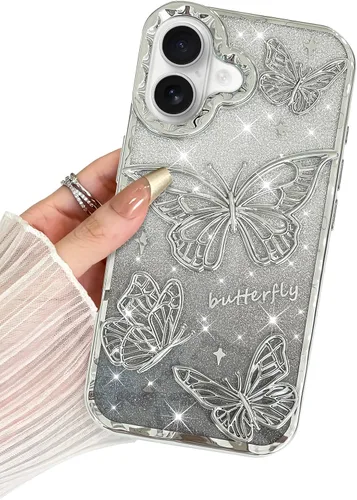 Vista 33 de BITOBE Diseñada para iPhone 16 Pro Max, Bonita Funda de Mariposa 3D Delgada con Chapado Brillante Reluciente de Lujo para Mujeres y Niñas Protectora