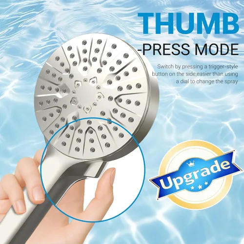 Vista 3 de Cabezal de ducha de 6 modos con mano, cabezales de ducha de mano de alta presión, cabezal de ducha desmontable con manguera de acero inoxidable