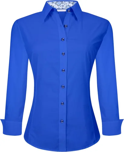 Vista 23 de Alex Vando Camisas de vestir para mujer, sin arrugas, ajuste regular, manga larga, elástica, camisa de trabajo