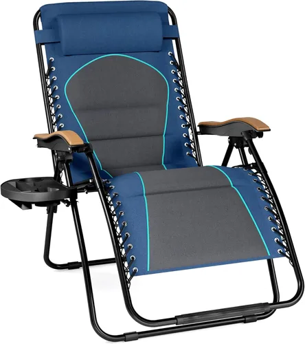 Vista 27 de PHI VILLA Juego de 2 sillas acolchadas XXL de gravedad cero, reclinables plegables para patio, asiento antigravedad de 30 pulgadas de ancho