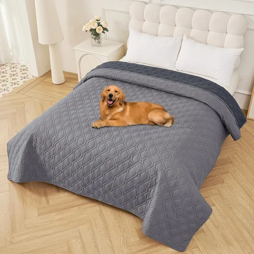 Vista 15 de Smiry Funda impermeable para cama de mascota, suave y lavable, para muebles, cama, sofá, reversible, a cuadros (30 x 53 pulgadas, color beige/beige)