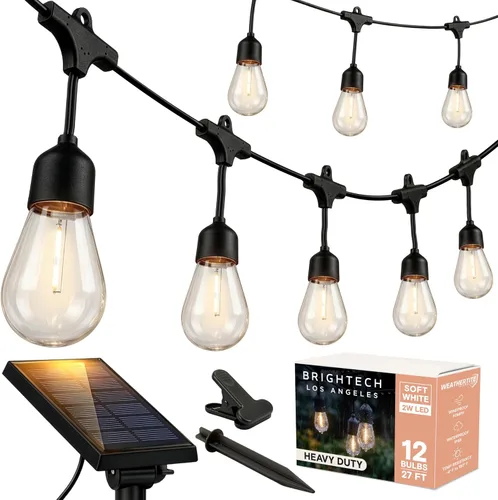 Vista 15 de Brightech Ambience Pro - Cadena de luces solares de 27 pies para exteriores, luces de patio impermeables de grado comercial con bombillas Edison