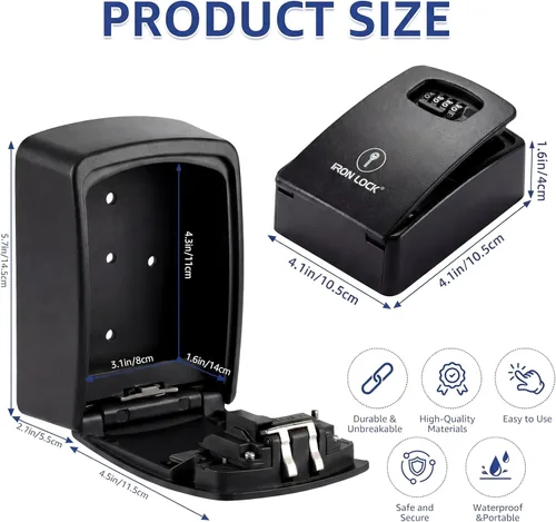 Vista 4 de Iron Lock® - Caja de bloqueo de llave XXL para llaves, combinación de 4 dígitos con código reajustable con interruptor A B, caja de seguridad extra