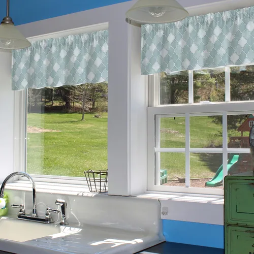 Vista 5 de Cortinas de cenefa para ventanas, cenefa semitransparente con patrones marroquíes en acuarela, cenefa de ventana con formas geométricas abstractas