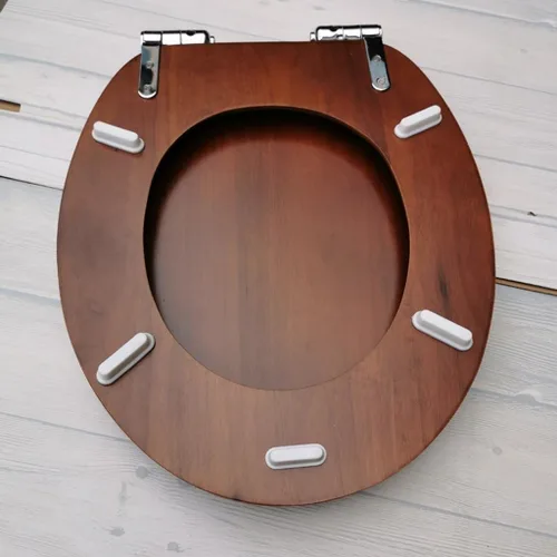 Vista 6 de Asiento de inodoro de madera redondo con bisagras de acero inoxidable silenciosamente cerradas, fácil limpia