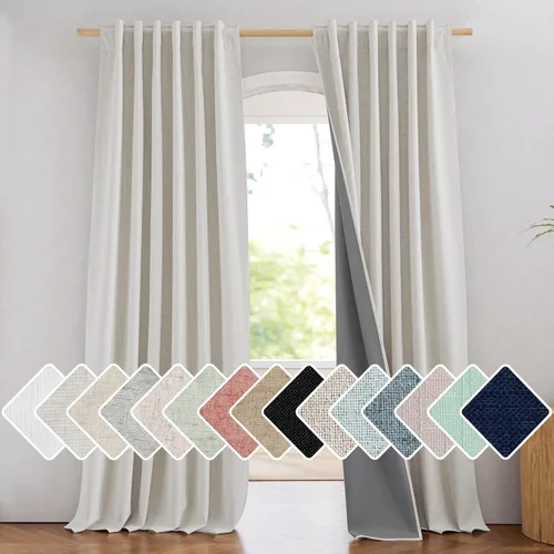 Vista 51 de NICETOWN Cortinas de lino 100% opacas para sala de estar con forro blanco aislado térmico, 52 pulgadas de ancho, 2 paneles, cortinas de 84 pulgadas
