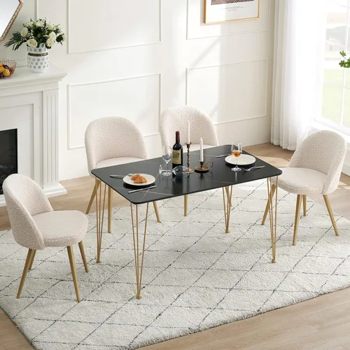 Vista 2 de ivinta Mesa de comedor para 4-6, moderna mesa de comedor de mármol con patas doradas, mesa de comedor rectangular de 47 pulgadas para espacios Negro