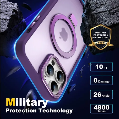 Vista 19 de IKARY Funda para iPhone 14 con soporte magnético oculto, compatible con Magsafe y protección contra caídas de grado militar, a prueba de golpes