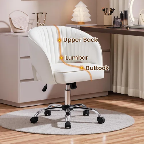 Vista 6 de Yaheetech - Silla de escritorio de piel sintética color crema, asiento giratorio copetudo