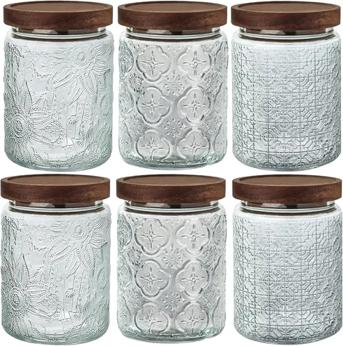Vista 11 de Tarro de almacenamiento de vidrio hermético de 34 onzas con tapa de bambú - Tarro de vidrio vintage, recipientes de alimentos vintage, juego