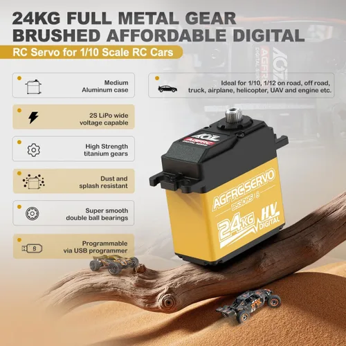 Vista 3 de AGFRC Servo de dirección de engranajes metálicos programables de alto par digital de 52.9 lbs para 1/10 RC Car Truck Crawler, 180 ° (B53DHS)