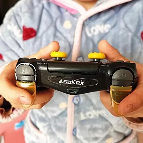 Vista 5 de Extensores de gatillo L2 R2 Ps4 (1 par de disparadores L2 R2, 4 tapas de joystick, 2 pares de calcomanías de barra de luz LED), para control