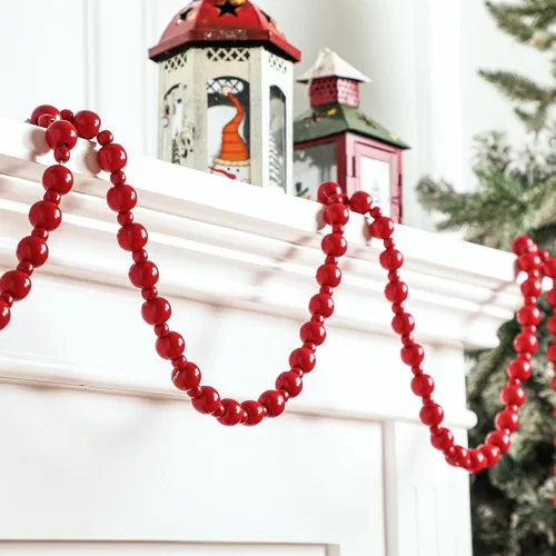 Vista 5 de 2 piezas / 4.4 metros Guirnalda de cuentas de madera de Navidad Adorno de árbol de Navidad de madera Cuentas redondas rústicas de árbol de Navidad
