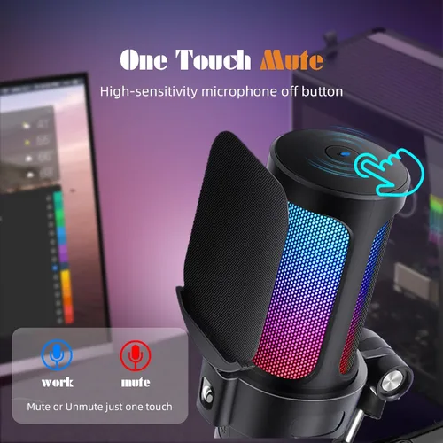 Vista 7 de VCOM Micrófono USB para juegos, micrófono de brazo dinámico de condensador para podcasting, transmisión, con soporte de brazo de brazo, silencio