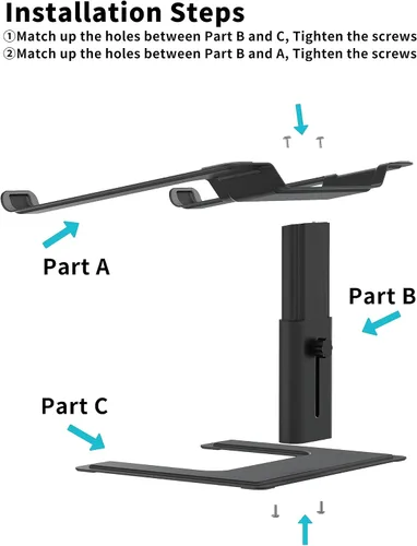 Vista 6 de ALASHI Soporte para computadora portátil para escritorio, altura ajustable, elevador ergonómico para laptop, soporte de metal de aluminio compatible