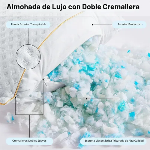 Vista 2 de Juego de 2 almohadas para dormir de lado, tamaño Queen, para dolor de cuello y hombros, almohadas ajustables de espuma viscoelástica para dormir