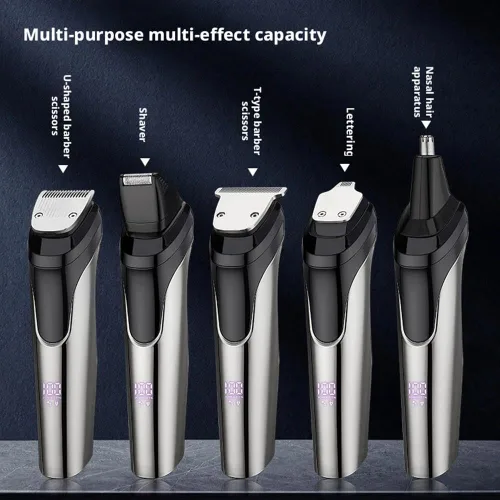 Vista 9 de Recortadora de barba 3 en 1 para hombres, afeitadora eléctrica con recortadora de vello de nariz, kit de aseo impermeable recargable, cortapelos