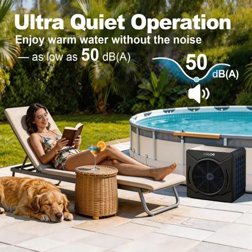 Vista 4 de MICOE 18000 BTU Swimming Pool Heater for Above Ground & Inground Pools, Heating and Cooling up to 5,500 Gallons, High Efficiency COP 4.88, App