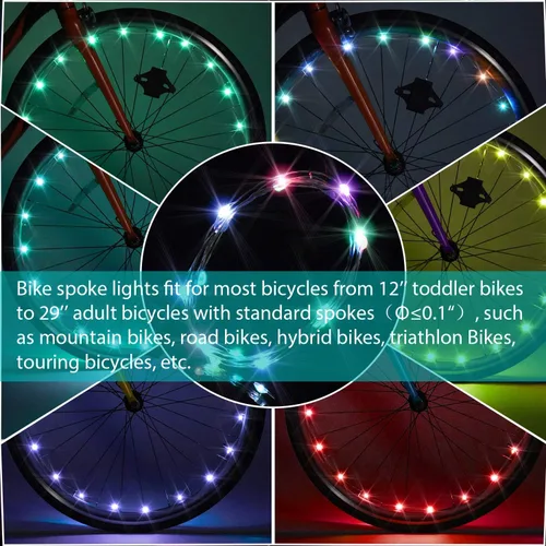 Vista 2 de Waybelive 2 Pack LED Bike Wheel Light, Remote Control Bicycle Tire LED Light, Wheelchair Light, 16 Color Change by Yourself, Waterproof, Super