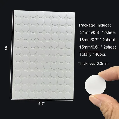 Vista 5 de 6 hojas, 440 calcomanías autoadhesivas de PVC para agujeros de tornillo para armario, tornillos de 0.591 in, 0.709 in, 0.827 in, tapas