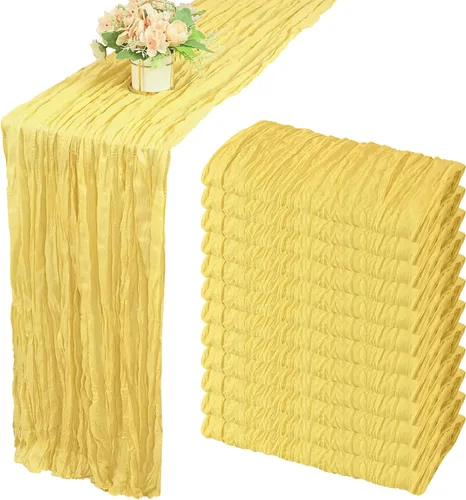 Vista 32 de Pack de 12 caminos de mesa de estopilla de 35x72 pulgadas, bohemio, de gasa, rústico, tela de queso, camino de mesa largo romántico para boda Azul