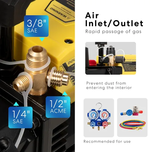 Vista 5 de SPECSTAR Bomba de vacío de aire HVAC con paletas rotativas de doble etapa 3/4 HP 7.2 CFM 110V con VIVOHOME 2 unidades de aceite de bomba de alto