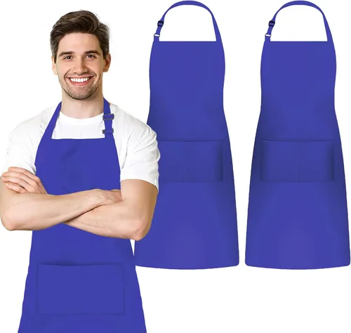 Vista 9 de Adjustable Bib Apron 100% Polyester Kitchen Aprons Waterdrop Resistant Aprons with Adjustable Strap, Pockets & Long Ties