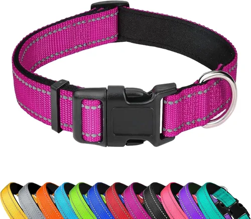 Vista 28 de Collar reflectante para perro, ajustable de neopreno suave acolchado de nailon para mascotas con hebilla para cachorros y perros pequeños, gatos