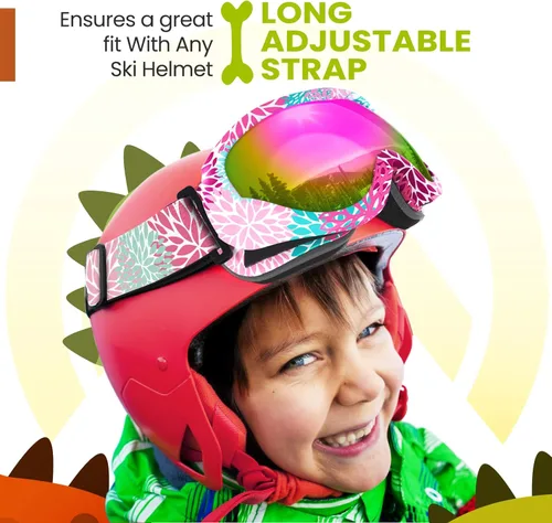 Vista 2 de OutdoorMaster Lentes de esquí para niños y niñas, con protección ultravioleta 100%, compatibles con casco, para nieve