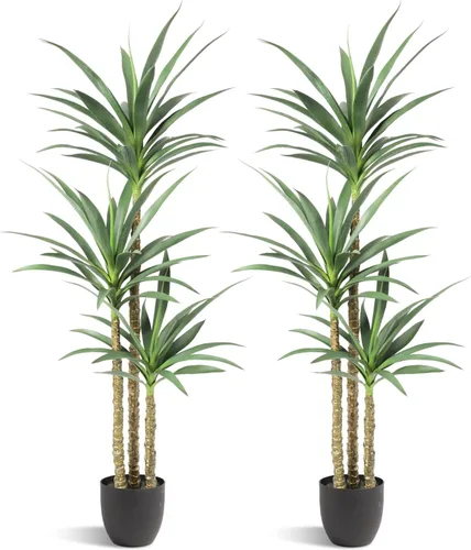 Vista 11 de Waoops - Árbol artificial de Agave de 5.3 pies con 3 cabezas en maceta de plástico, árbol falso para decoración del hogar, interior o exterior