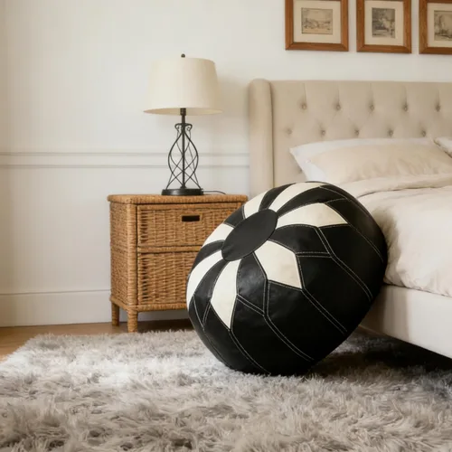 Vista 8 de Thgonwid - Puf otomano sin relleno marroquí de cuero sintético con almacenamiento - Reposapiés multiusos bohemio chic hecho a mano para sala