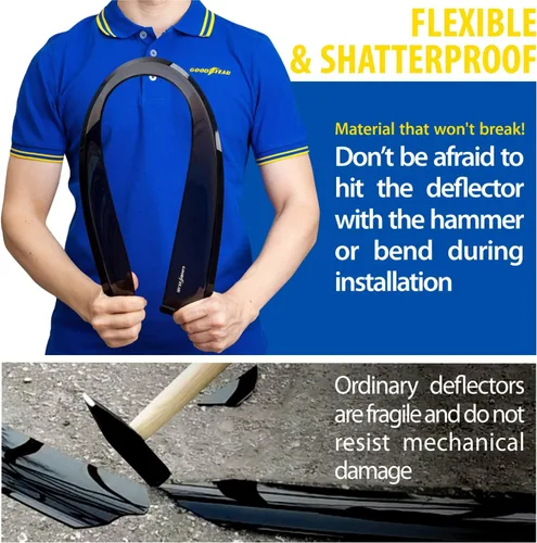 Vista 3 de Goodyear Deflectores de ventana inastillables para Jeep Wrangler JK 2007-2018, protectores de lluvia con cinta, viseras de ventana, visera deflector