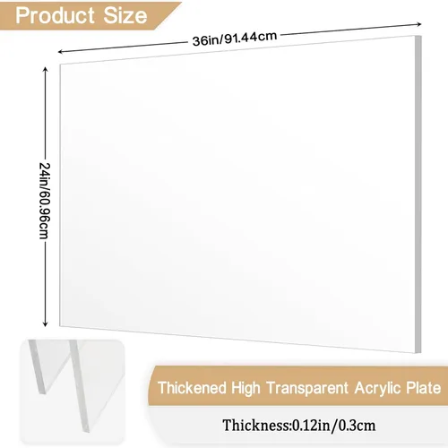 Vista 2 de 4 piezas de láminas acrílicas de 1/8" de grosor (3mm), plexiglás fundido transparente de 24” x 36” con papel protector para letreros, proyectos