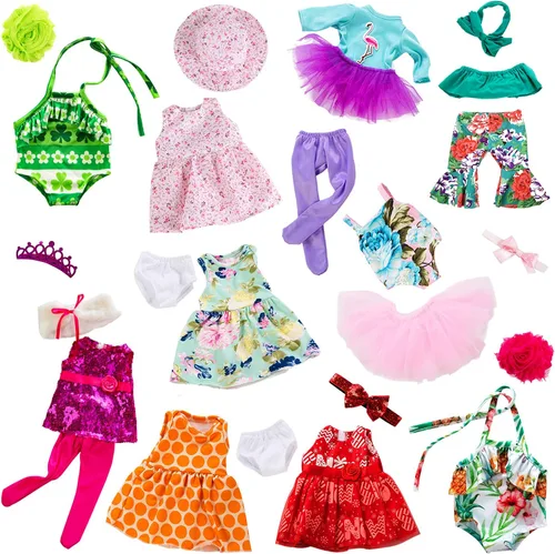 Vista 5 de ZITA ELEMENT 24 piezas de ropa y accesorios para muñecas americanas de 18 pulgadas - Trajes de ropa para muñecas, vestidos, trajes de baño, mallas