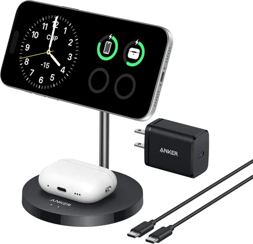 Vista 8 de Anker Soporte de Cargador MagGo Compatible con MagSafe, Cargador Inalámbrico para iPhone 17, Estación de Carga 2 en 1, Certificado Qi2 Carga Rápida