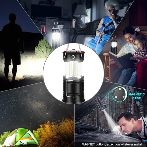 Vista 4 de Paquete de 2 linternas esenciales para campamento, linterna LED para cortes de energía, luces de tienda de campaña para emergencia